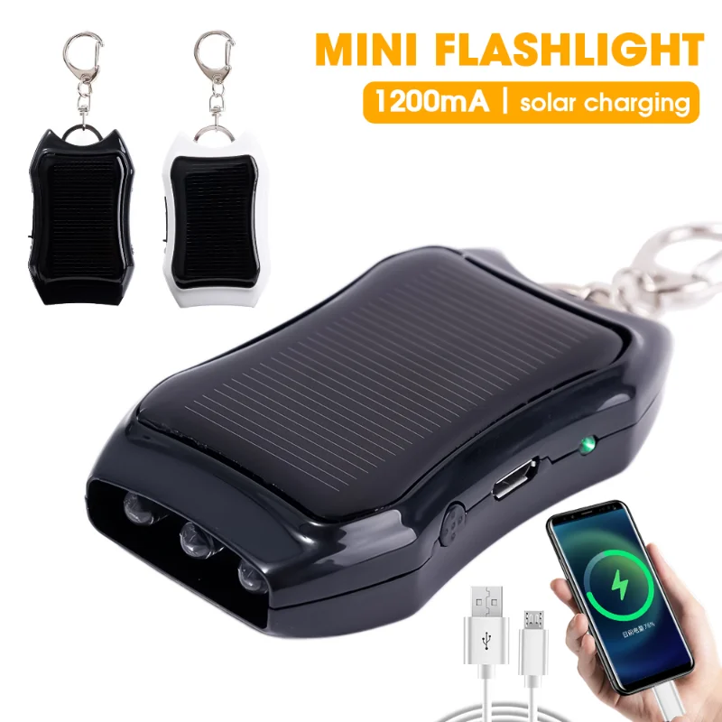 

1200amh Solar Battery Charger Flashlight Keychain Mobile Power Supply Energy Saving Battery Emergency LED Lights Car Keyring
