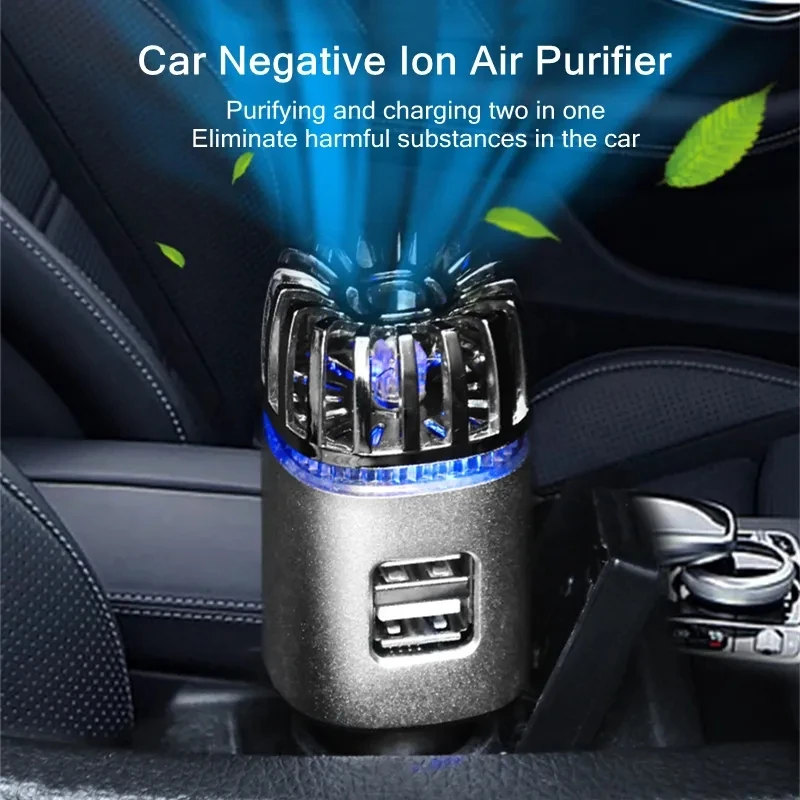 

Negative Ion Air Purifier Ionizer Ozone Generator Vehicle Powered Air Cleaner PM2.5 Odor Eliminator Phone Charging Car Accessory