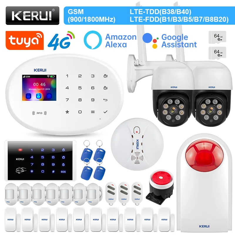 

KERUI W204 Alarm System 4G WIFI GSM Tuya Smart Wireless Alarm Support Alexa Motion Sensor Door Detector Siren RFID Card