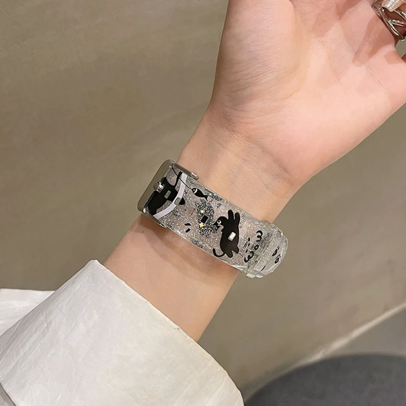 Прозрачный ремешок Y2k с рисунком черного кота для Apple Watch SE 9 8 7 6 5 4 3 2 1 Band Goth 45 мм 44 42