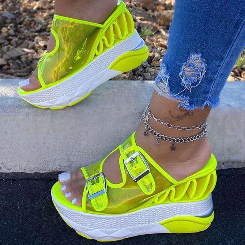 

New Women's Casual Sandals Transparent Buckle Platform Wedge Heel Slippers Outdoor Soft Bottom Comfortable Open Toe Beach Shoes
