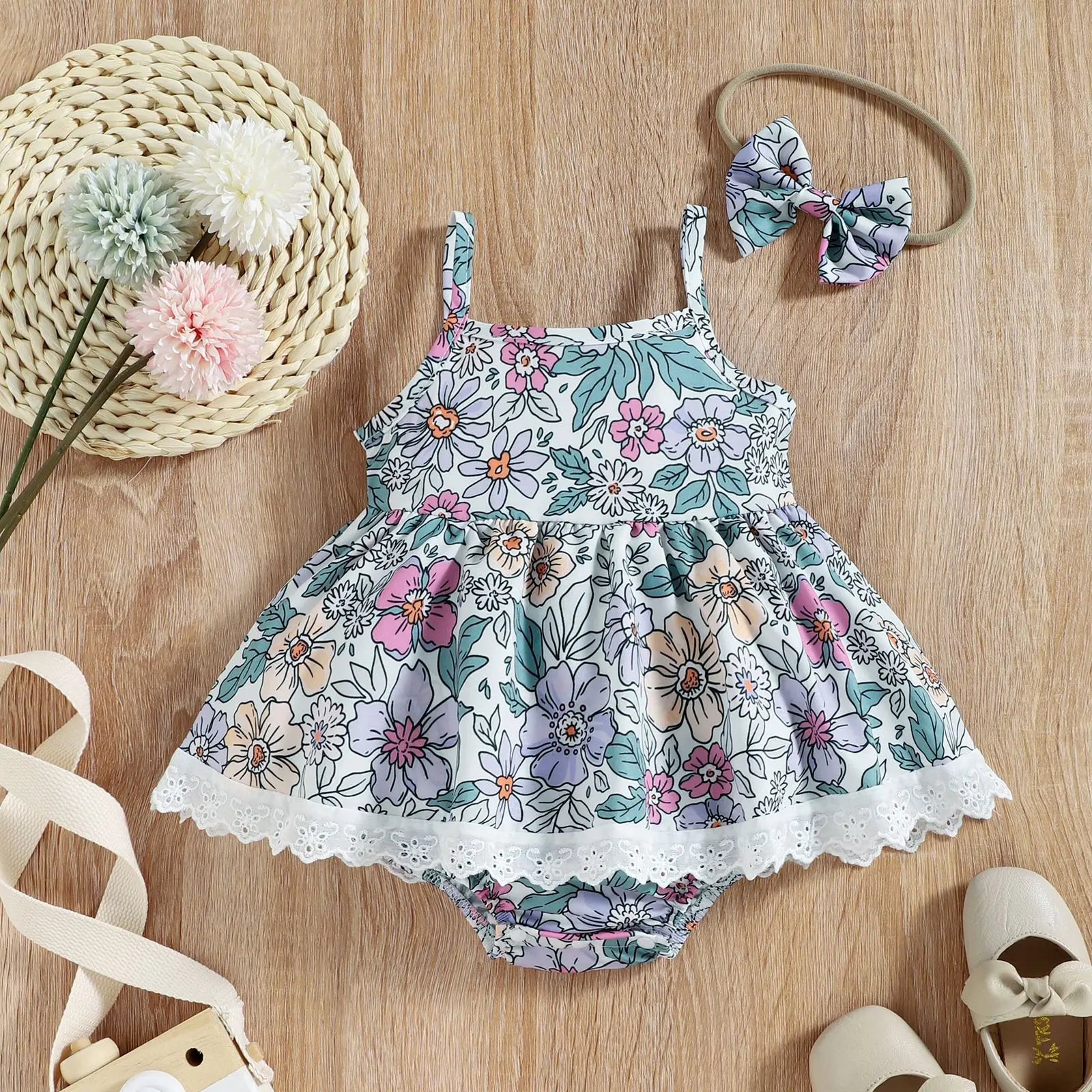 

2022 New Baby Girl Clothes Children Casual Romper Toddler Floral Suspender Bodysuit Infant Summer Cute Jumpsuit Kids Outfits
