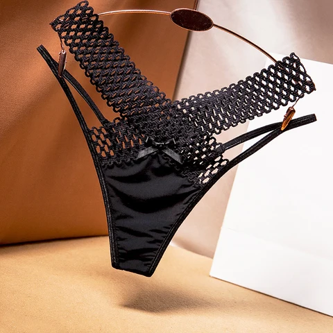 Women G-string Sexy Hollow Out Knicker Thong Lingerie Panties Low Waist Plus Size Female Briefs Thongs T-back Black Underpant