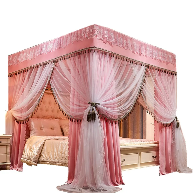 

Luxury Lace Blackout Beds Curtain Mosquito Integrated Rome Sunshade Mosquito Net Floor Type Triple Door Bed Curtain Home Decor