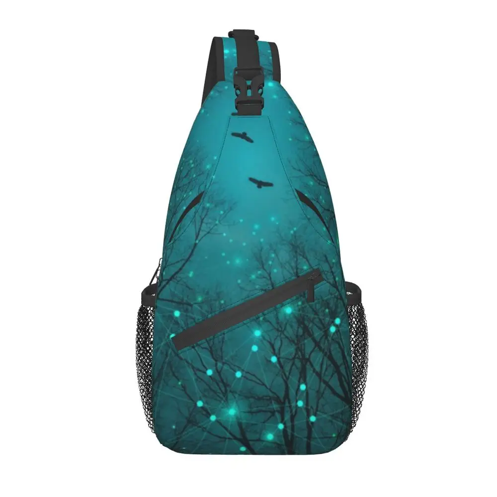

Forest Galaxy Stars Sling Crossbody Backpack Men Custom The Starry Night Shoulder Chest Bag for Cycling Camping Daypack