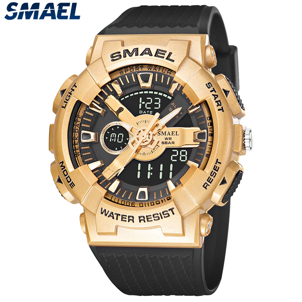 

Men Watch Sport SMAEL Male Clock Alarm 50M Waterproof Crystal Starp Week Display Wristwatches Quartz 8006 Military Army Watches