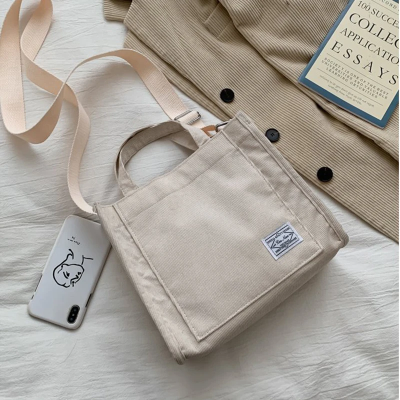 

Autumn Corduroy Casual Women's Tote Shoulder Bag Retro Art Canvas Crossbody Bag for Women Cotton Zipper Handbags Luxury Designer