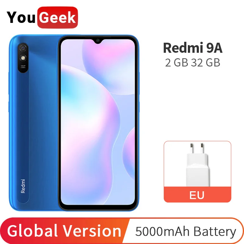 Смартфон Xiaomi Redmi 9A 2 + 32 ГБ аккумулятор 5000 мАч 8-ядерный 6 53 дюйма 13 МП | Мобильные