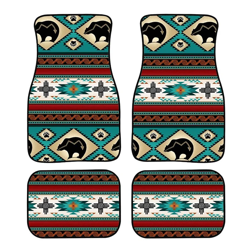 

Retro Style Ethnic Pattern Printing Design Car Foot Mat 2/4PCs Rubber Material Front And Rear Row Automobile Ground Mat