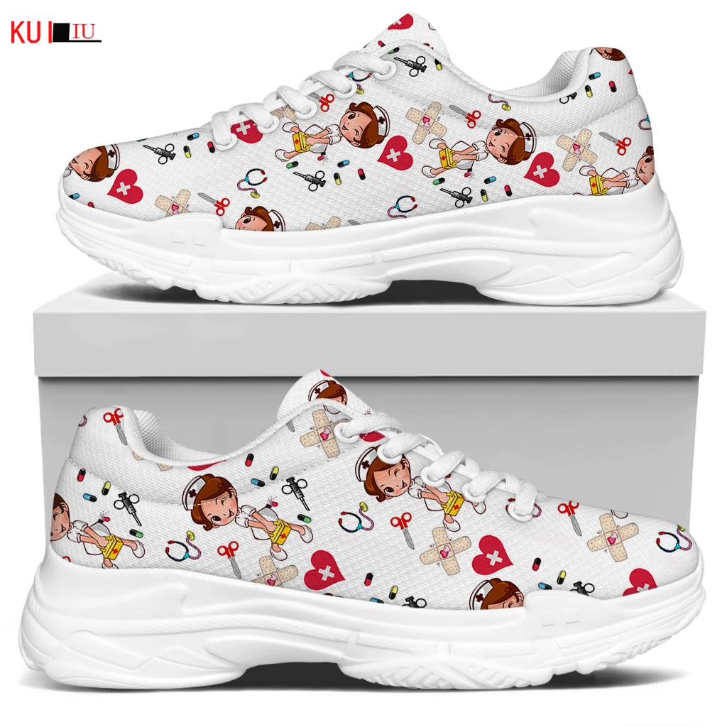 

KUILIU Nurse Women Platform Sneaker Nursing Medical Print Increase Flat Track Trainers Paris Fashion Brand Designer Sport Shoes