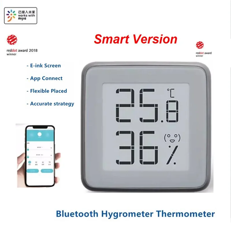 

MMC E-Ink Screen Smart Bluetooth Thermometer Hygrometer BT2.0 Temperature Humidity Sensor for xiaomi Mi home mijia App