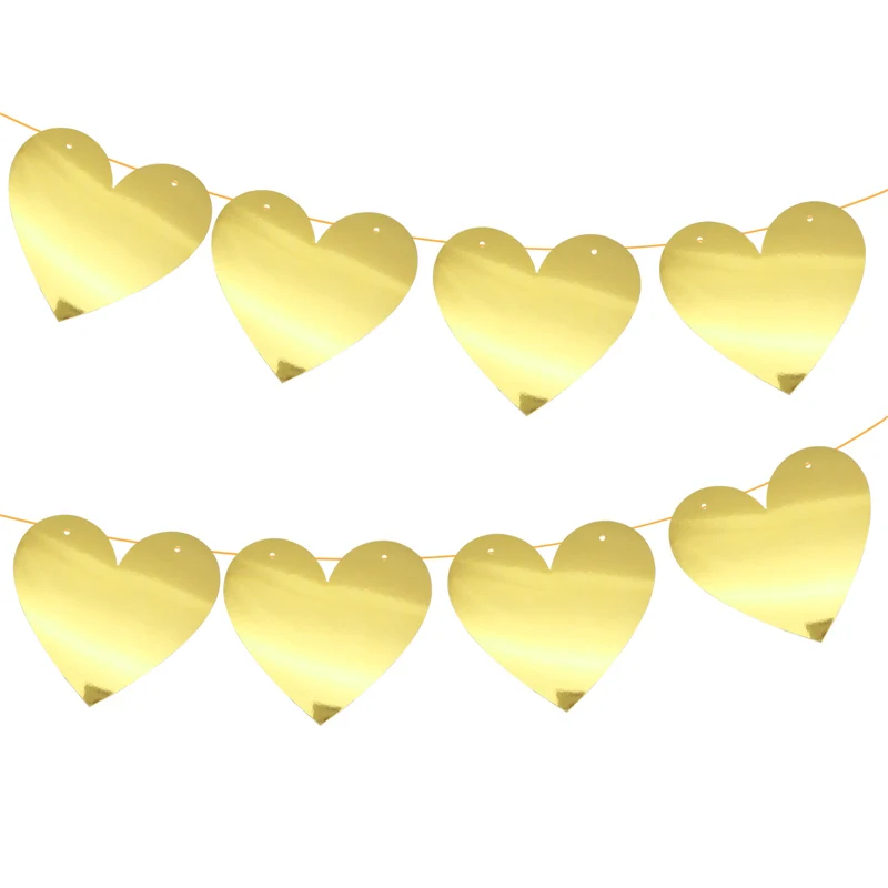 8pcs Gold Love Heart Banner Pull Flowers For Engagement Wedding Bride To Be Bridesmaid Valentine's Day Hen Party Decor