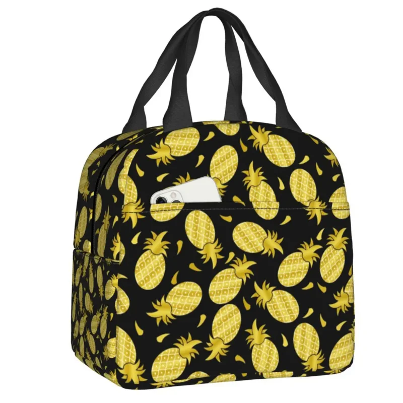

Изолированная сумка для ланча с изображением золотого ананаса и фруктов для школы и офиса, герметичный термоохладитель, Ланч-бокс для женщин и детей