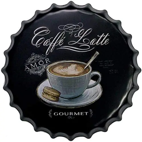 

Coffee Round Bottle Cap Diameter Vintage Tin Sign Decor Club Bar Cafe Wall Decor
