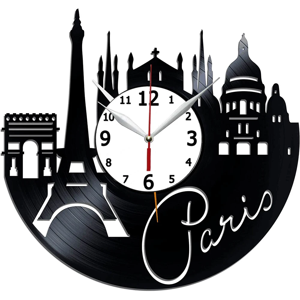 

Часы с Парижем, Париж, настенные виниловые часы 12 дюймов, оригинальные подарки, лучшие домашние украшения