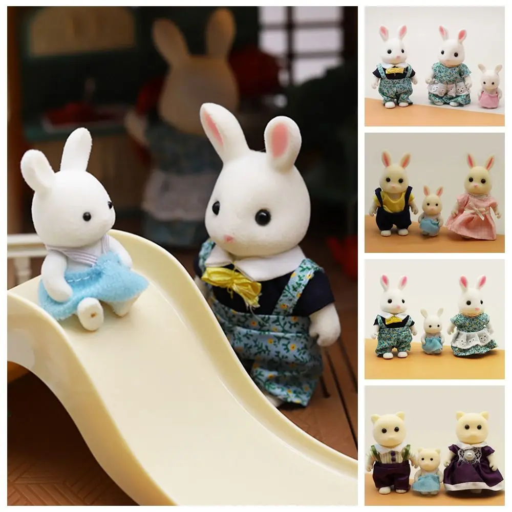 

Аксессуары для кукольного домика, подарки, семейная кукла с лесными животными, мультяшный кролик, медведь, мышь, олень, семья из трех флокированных кукол, сказочный сад