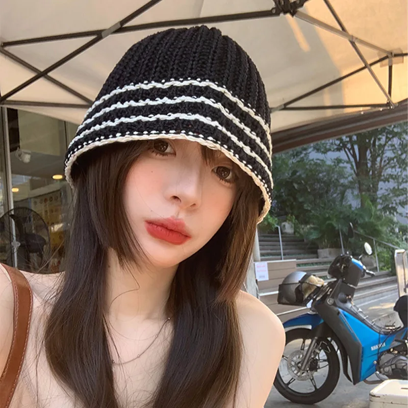 

Women's Woven Sun Straw Hat Summer Seaside Sunshade Sunscreen Bucket Hat Breathable Bell Type Basin Hat