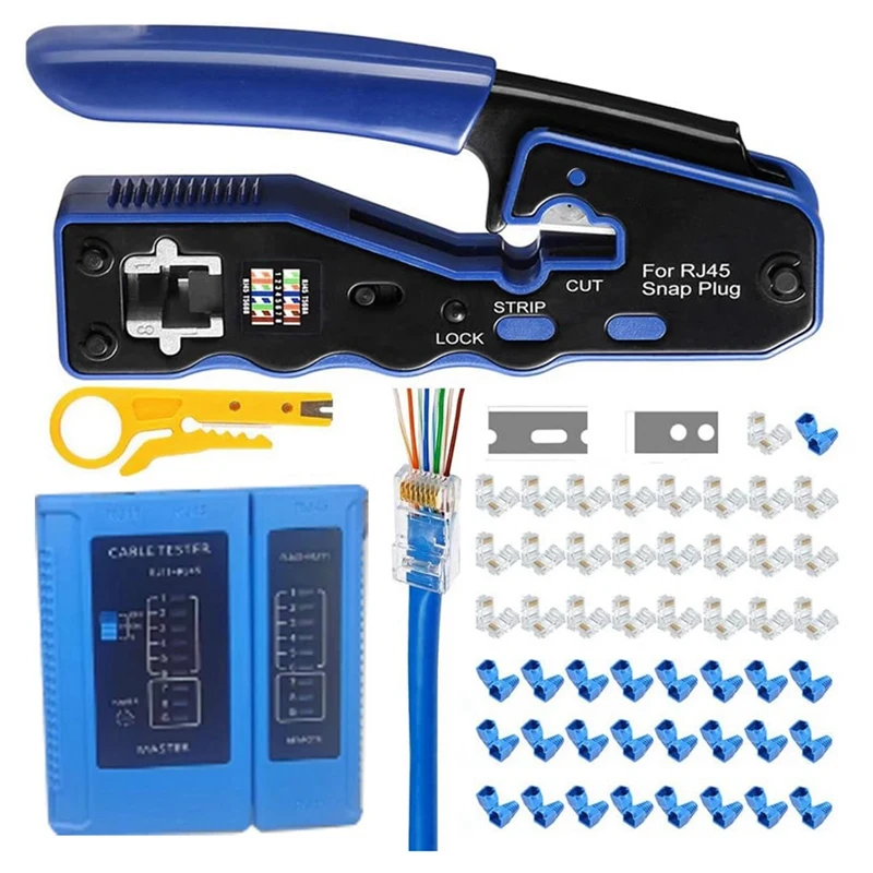 

RJ45 Crimping Tool Kit Fit For Cat5 Cat6 Pass Through Connector With Cable Tester