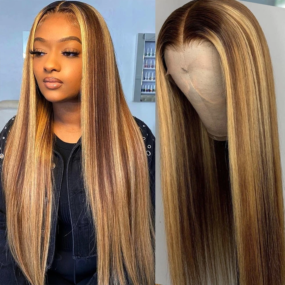Highlight Wig Colored Human Hair Wigs 30 Inch Honey Blonde Straight Lace Front Wig Pre Plucked For Women Ombre Human Hair Wig