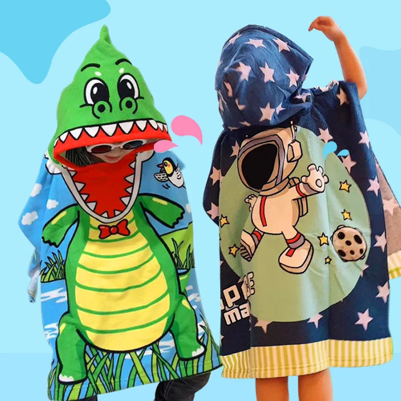 Cartoon Child Kid Hooded Cloak Infant Bathrob Baby Bath Towel Robe Cotton Boy Girl Beach Robe Dinosaur Cape Newborn Wrap Blanket