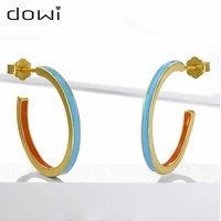 dowi trendy blue orange geometric c u shape ins style hoop stud earring for women gold color metallic earring jewelry