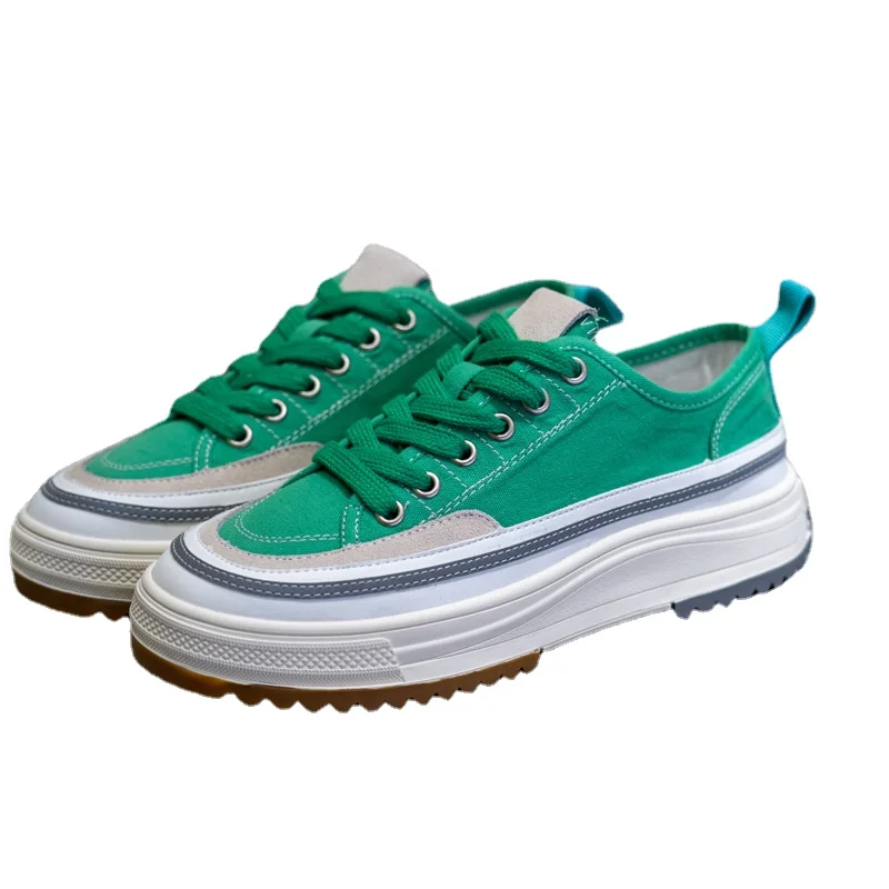 

Women's Shoes Korean Version Green Canvas Shoes Ladies High Quality Canvas Leather Platform Platform Sneakers Fashion Shoes