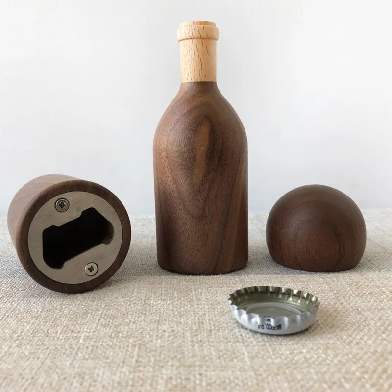 

Black Walnut Beer Bottle Opener Creative Solid Wood Bottle Opener Magnetic Refrigerator Sticker Bottle Opener Wine Bottle Opener