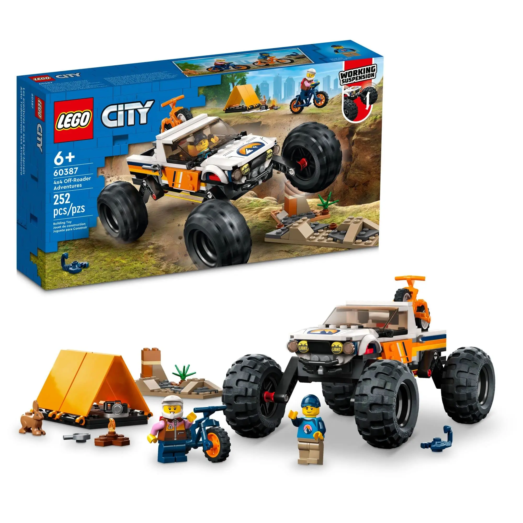 

LEGO City 4x4 Off-Roader Adventures 60387 Camping Set Monster Truck Car Toy with Working Suspension Mountain Bikes Vehicle Kids