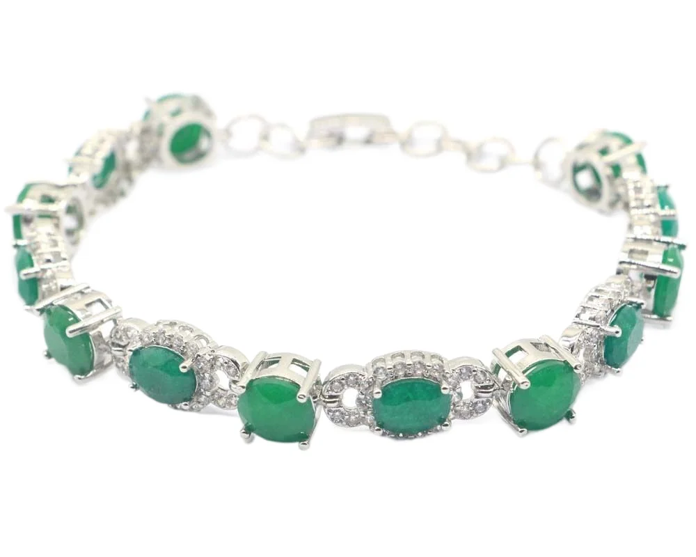 

19x17mm Luxury Created Golden Citrine Green Emerald White CZ Gift Silver Bracelet 7.0-8.0inch