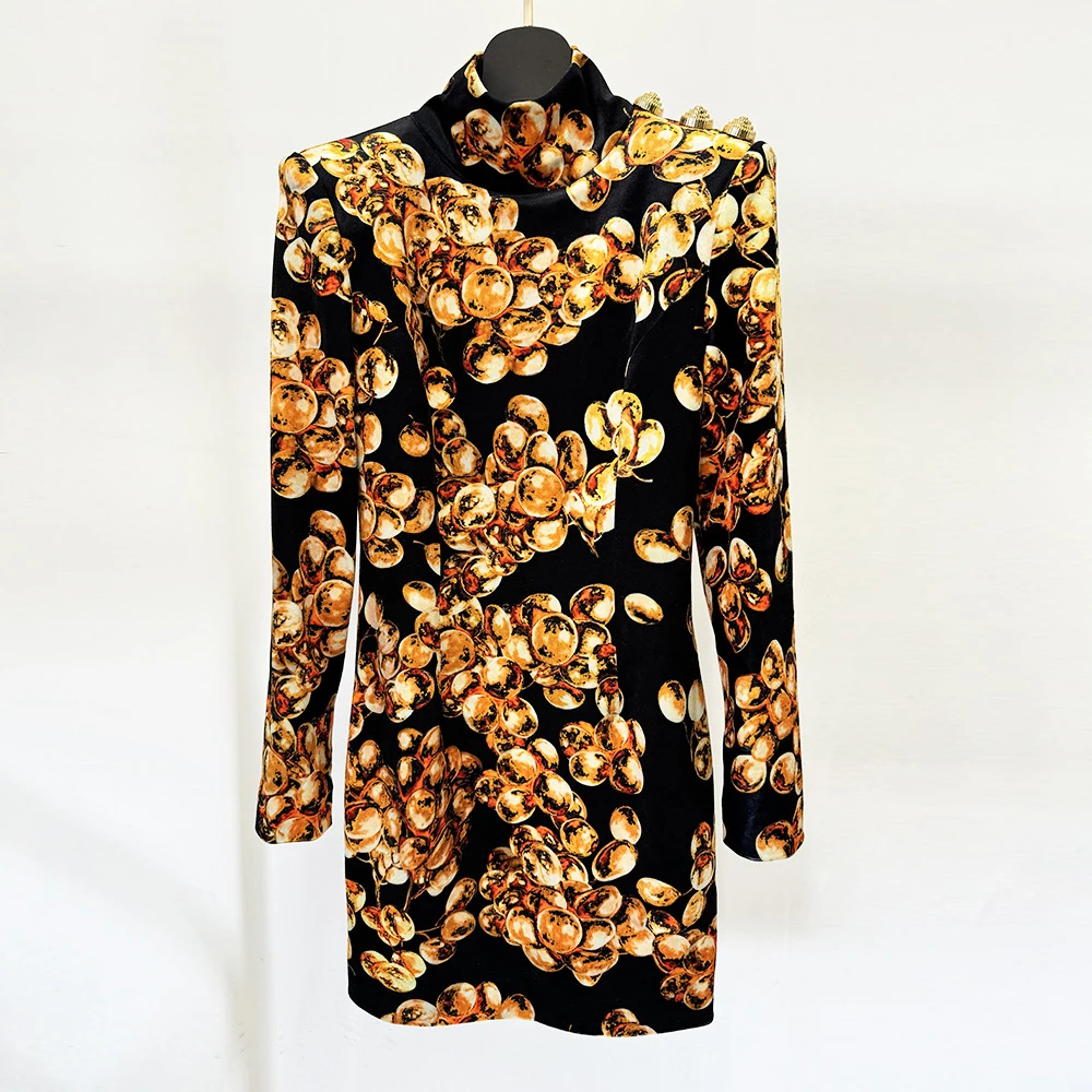 TWOTWINSTYLE платье с цветным принтом для женщин воротник-стойка длинный рукав высокая