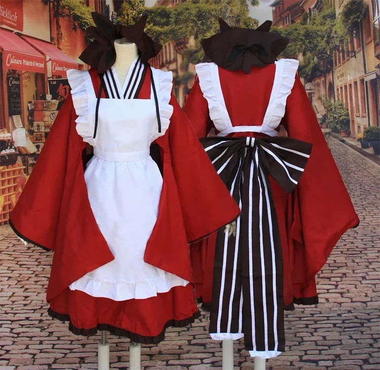 Аниме Gugure! Kokkurisann КОСПЛЕЙ Хэллоуин COS наряд горничной костюмы кимоно с длинными