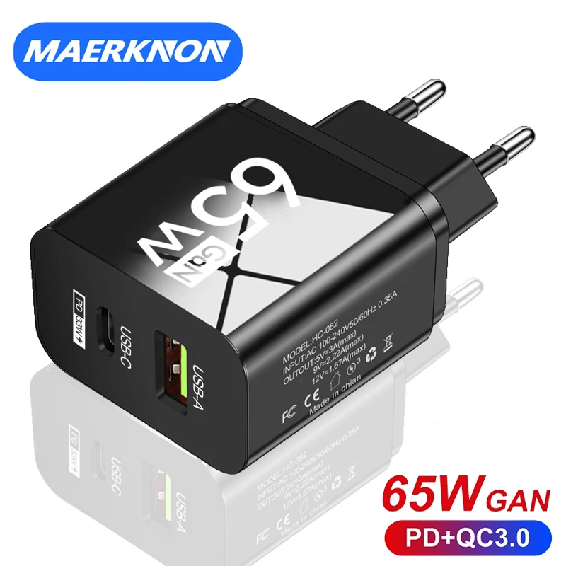 

65W GaN Quick Charger USB Type C Fast Charging Mobile Phone Charger Adapter For IPhone 14 13 Pro Xiaomi 13 Samsung EU/US Plug