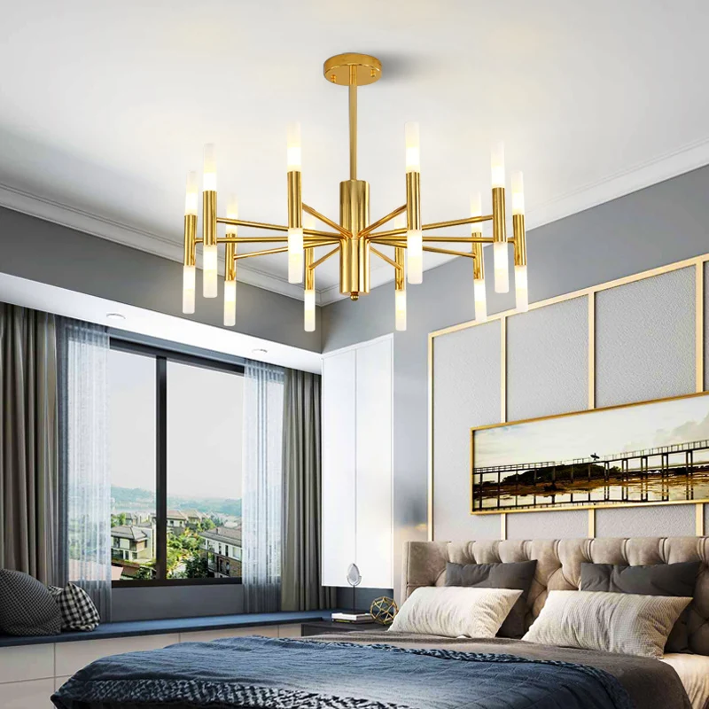 

Nordic Creative Black Gold Rod Tube Long Strip Led Chandelier Living Room Dining Room Bedroom Chandelier Home Decoration Lamps