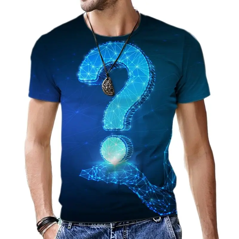 Купи Summer 2022 Men's T-shirt 3d-printed High-tech Luminous Question Mark Pattern Casual Fashion Breathable Street Plus-size Top за 176 рублей в магазине AliExpress