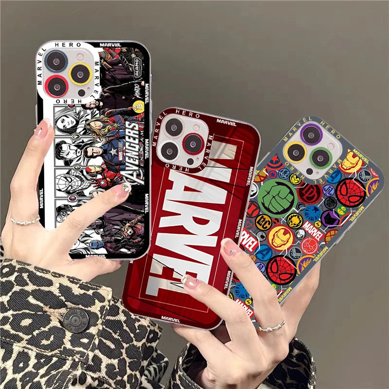 

Marvel Hero Spider-Man Iron Man LOGO Phone Case For iPhone 11 12 13 14 Mini Pro Max XR X XS TPU Clear Case For 8 7 6 Plus SE