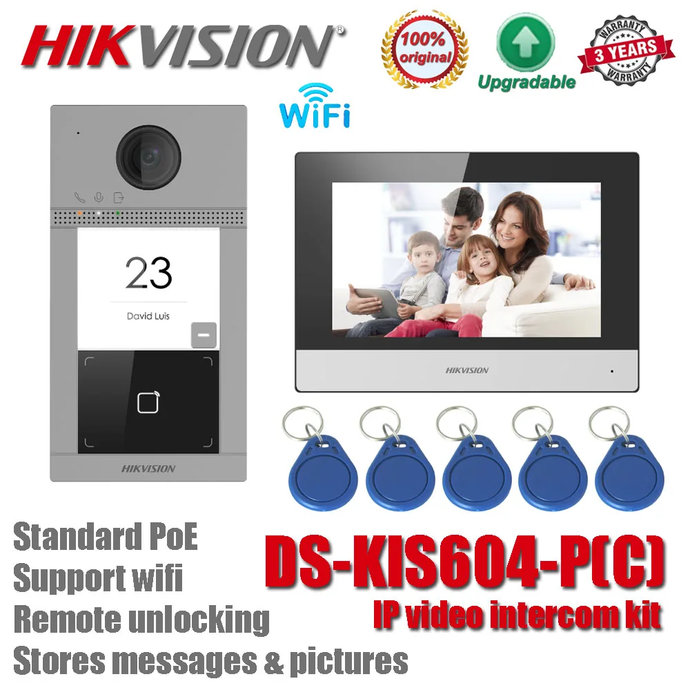 

Hikvision DS-KIS604-P (C) Video Intercom Kit DS-KV8113-WME1 (C) DS-KH6320-WTE1 Standard POE Doorbell Door Station WIFI Monitor