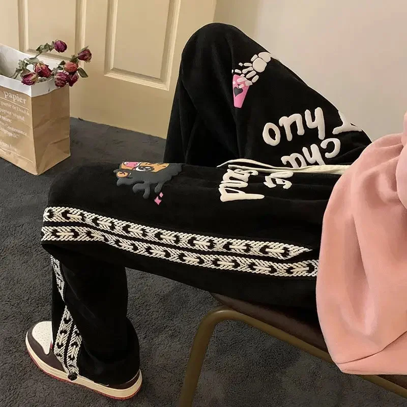 

Брюки мужские прямые в стиле хип-хоп, повседневные спортивные штаны в американском стиле, уличная мода, ретро, большие размеры, весна-осень