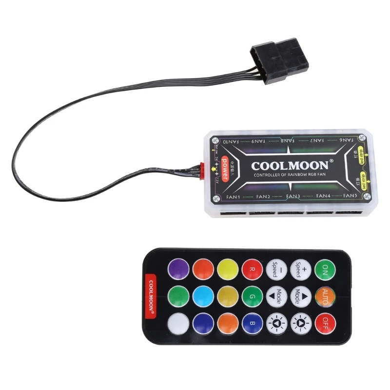 

COOLMOON RGB Remote Controller DC12V 5A LED Color Intelligent Controller with 10X 6pin Fan Port 2 X 4pin Light Bar Port