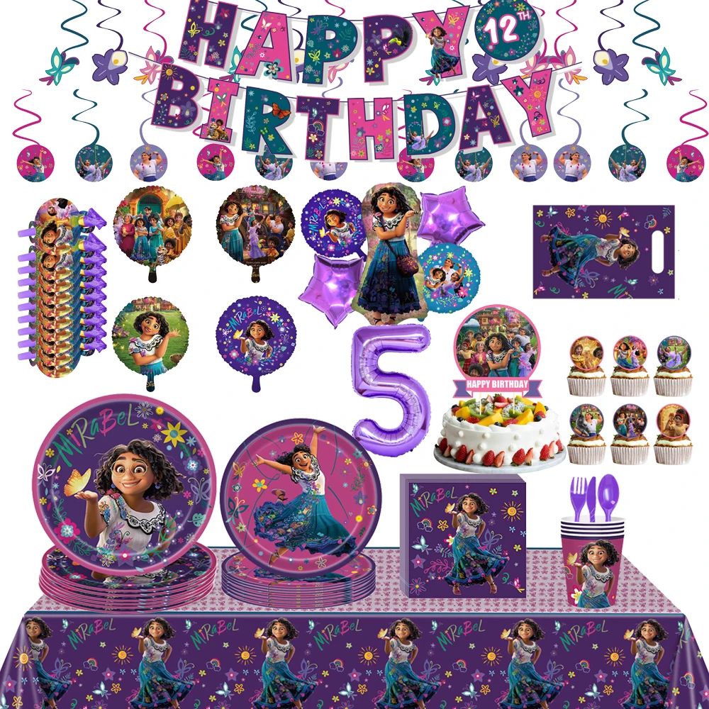 

Encanto Mirabel Theme Kids Birthday Decoration Paper Plate Latex Balloon Tablecloth Napkin Girl Baby Shower Family Party