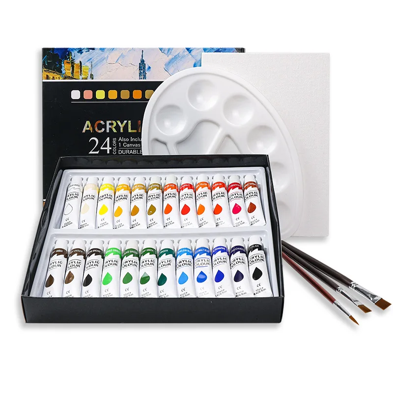 New 24-color Acrylic Paint Set 12ml Children's Hand-painted Student Wall Painting Creative DIY Waterproof Paint