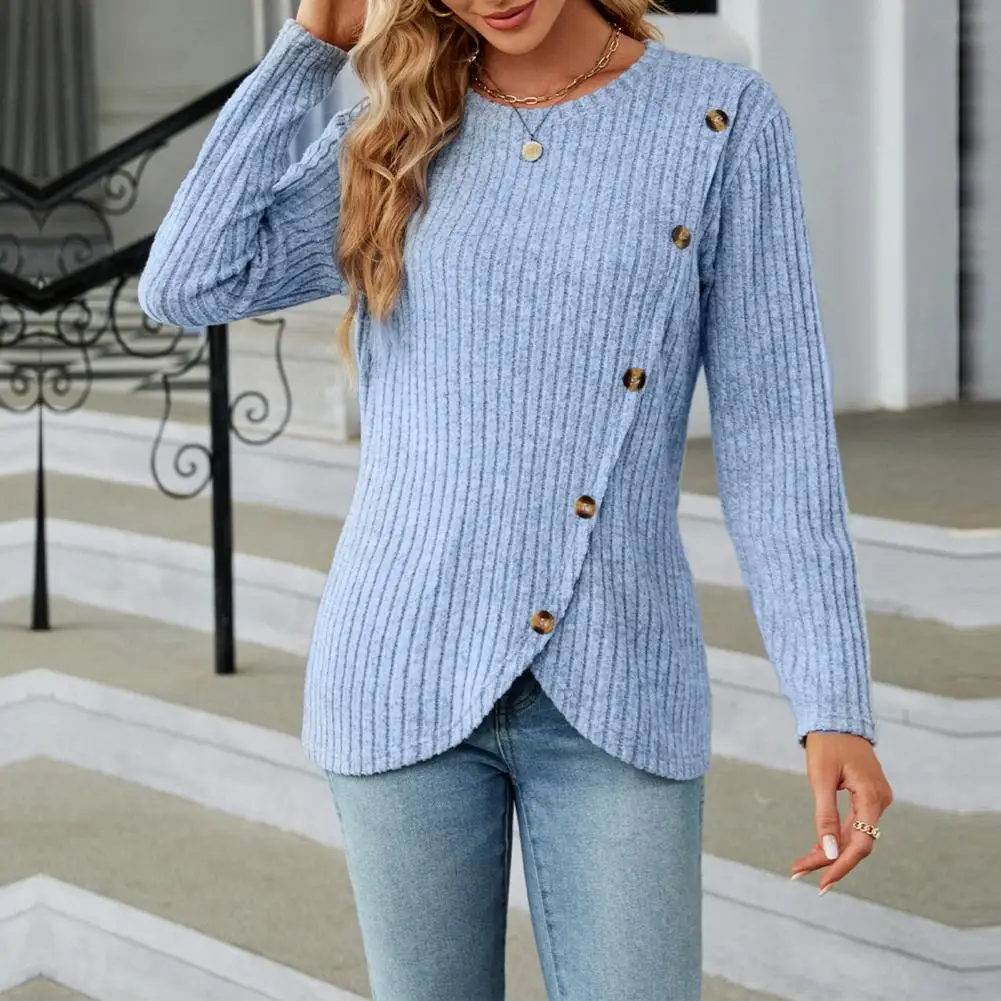 

2023 New Autumn and Winter Fashion Solid Round Neck Trend Twisted Versatile Casual Simple Long Sleeved Top