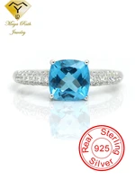 Natural  Topaz Crystal Halo Ring 925 Sterling Silver Princess Cut Design Party Vintage For Women Retro Unique Gifts