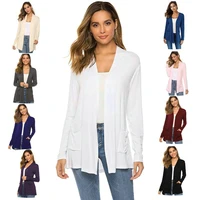womens simple style cardigan solid long sleeve pockets versatile slim blouses new summer fashion splicing ladies tops jacket