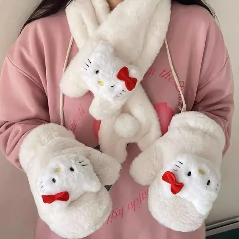 

Winter New Cute Sanrios Y2K Hellokitty Halter Gloves All-Inclusive Mittens Cotton Gloves Winter Cartoon Warm Scarf Niche Scarf