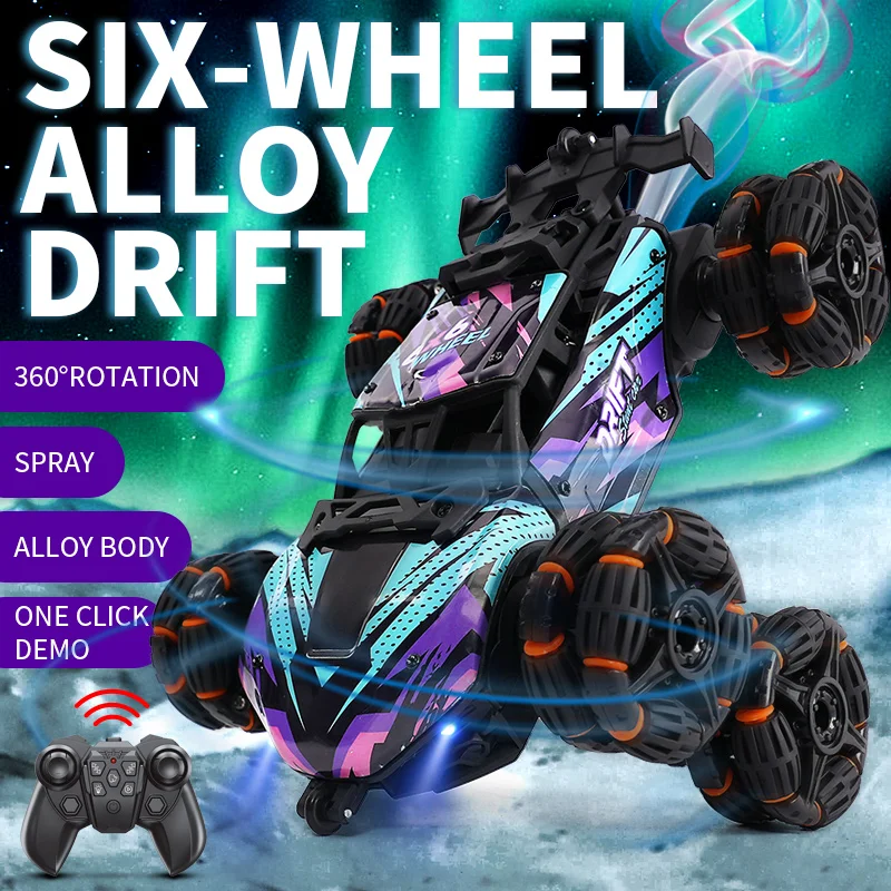 

2023 New 2.4G Remote Control Car Six Wheel Swing Arm Alloy Drift 360 ° Stunt Car Spray Deformation Climbing Rc Cars Fidget Toys
