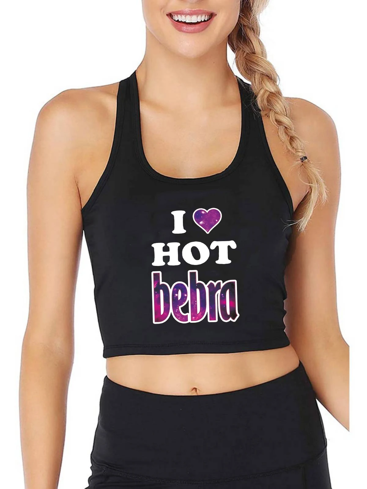 

Женский дышащий кроп-топ с принтом «I Love Hot Bebra»