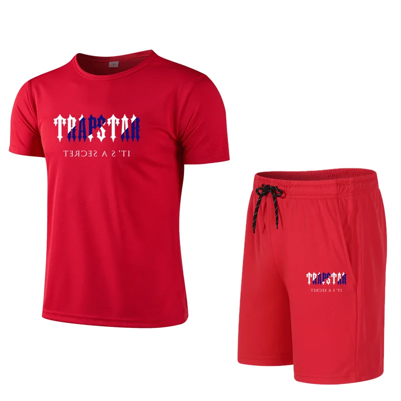 Summer  TRAPSTAR Men's Sportswear Brand Fitness Suit Running Suit Casual Suit T-shirt+Shorts Breathable Two Piece Sportswear