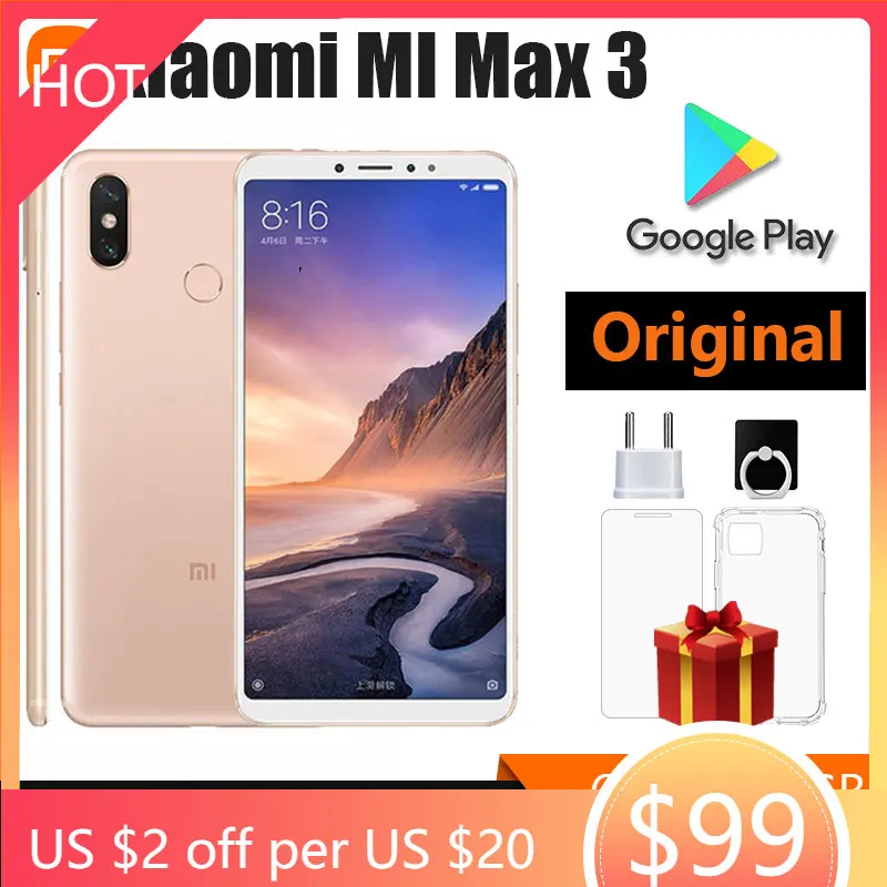 

Сотовый телефон Xiaomi Mi Max 3, смартфон 6,9 дюйма, 6 ГБ ОЗУ, 128 ПЗУ, сканер отпечатков пальцев, Android, Qualcomm Snapdragon 652