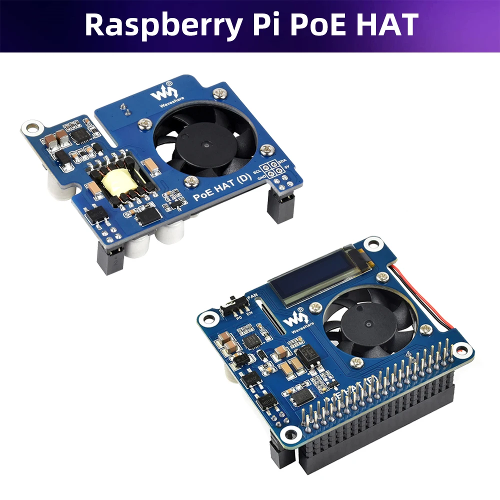Raspberry Pi PoE HAT 802.3af Power Over Ethernet GPIO Expansion Board with Cooling Fan Optional CPU OLED for Pi 3B+ 4B