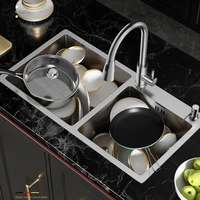 double bowl kitchen sink drain black stainless steel undermount washing kitchen sink filter mixer taps cocina kitchen fixture